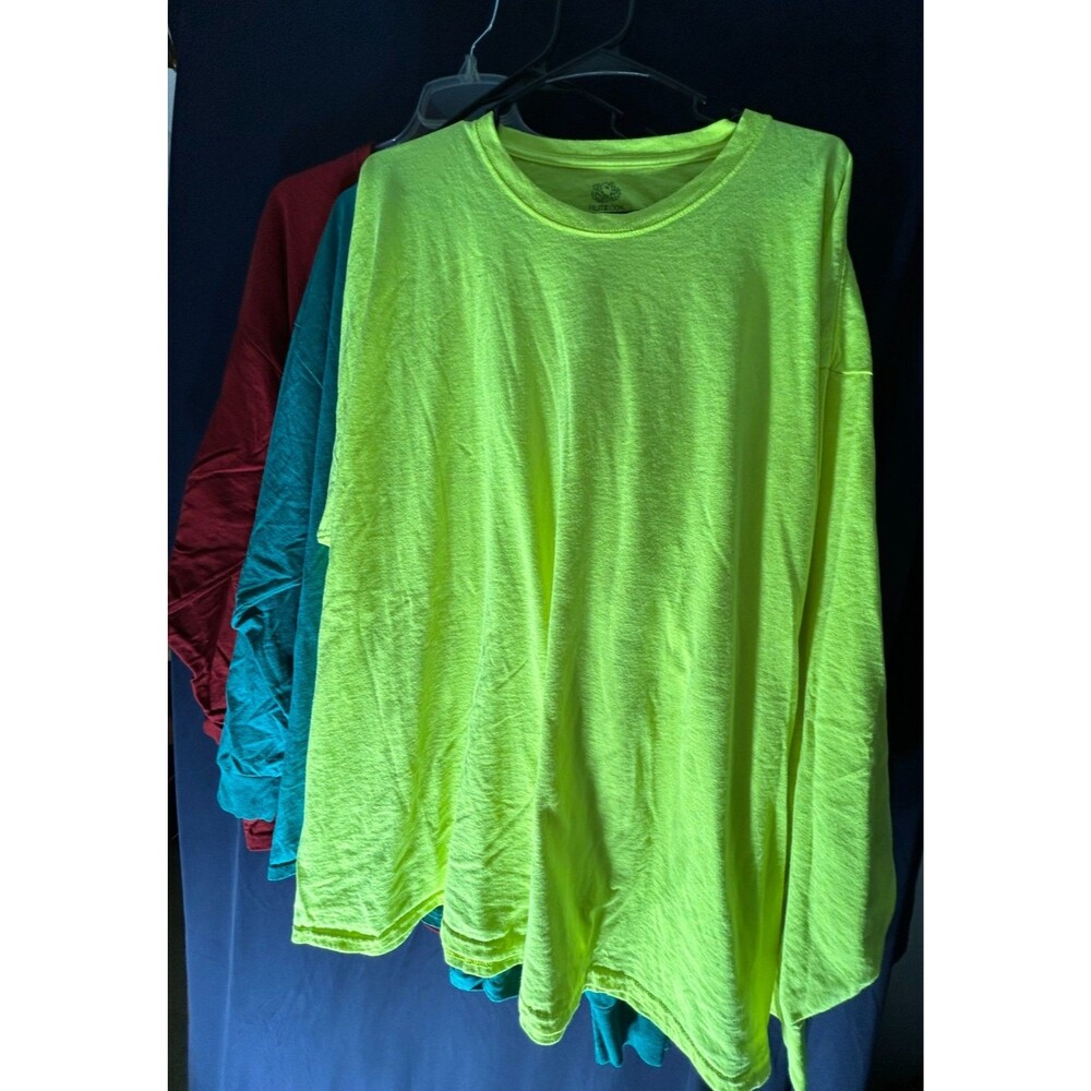 Fruit of the Loom Long Sleeve Shirt Lot 3 Pack Mens 3XL Neon Safety Green Teal